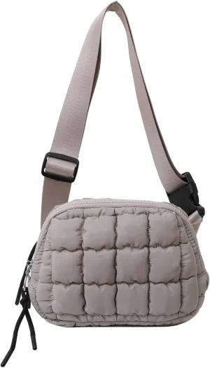 I IHAYNER Quilted Puffer Belt Bag Fanny Waist Packs Small Crossbody Bag with Adjustable Strap for Traveling Hiking Light Grey