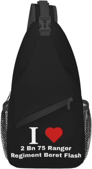 I love 2 Bn 75 Ranger Regiment Beret Flash Crossbody Bags For Women Men Chest Backpack Gym Shoulder Bag Travel Outdoor Sports Casual Crossbody Bags