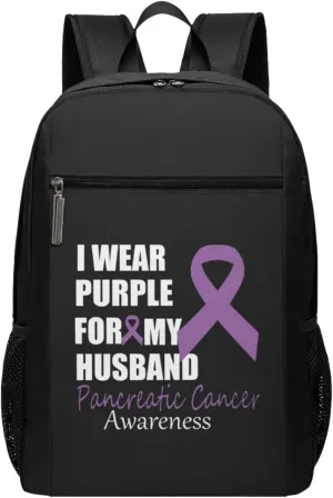 I Wear Purple for My Husband Pancreatic Cancer Awareness Travel Laptop Backpack, Business Anti Theft Slim Sturdy Laptops Backpacks, College Computer Bag Gift for Men & Women Fits 17 Inch Notebook