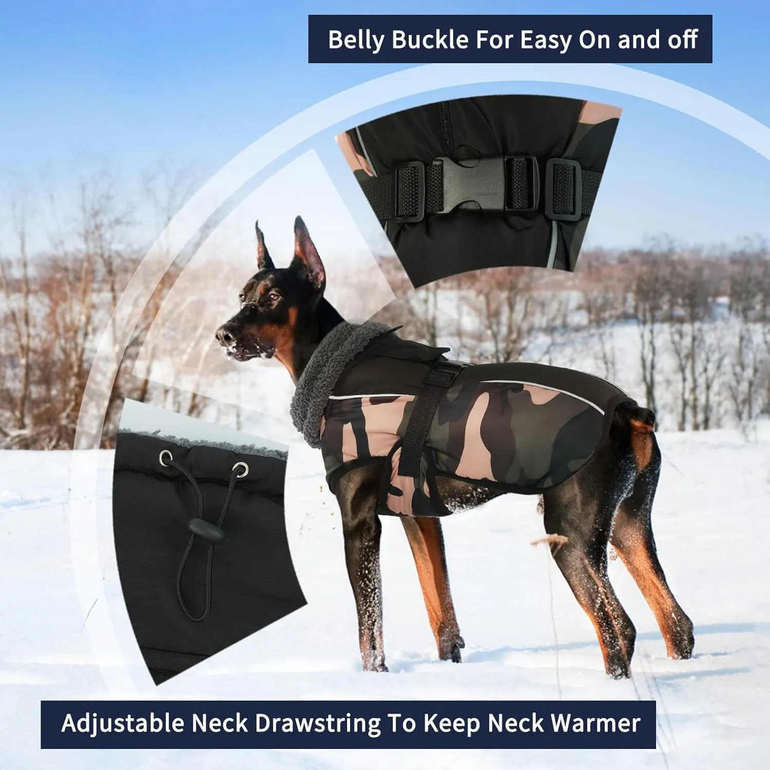 IECOii Extra Warm Dog Coat - Reflective Adjustable Jacket With Buckle Fleece Turtleneck for Cold Weather - Soft Winter Coat for Small Medium Extra Large Dogs