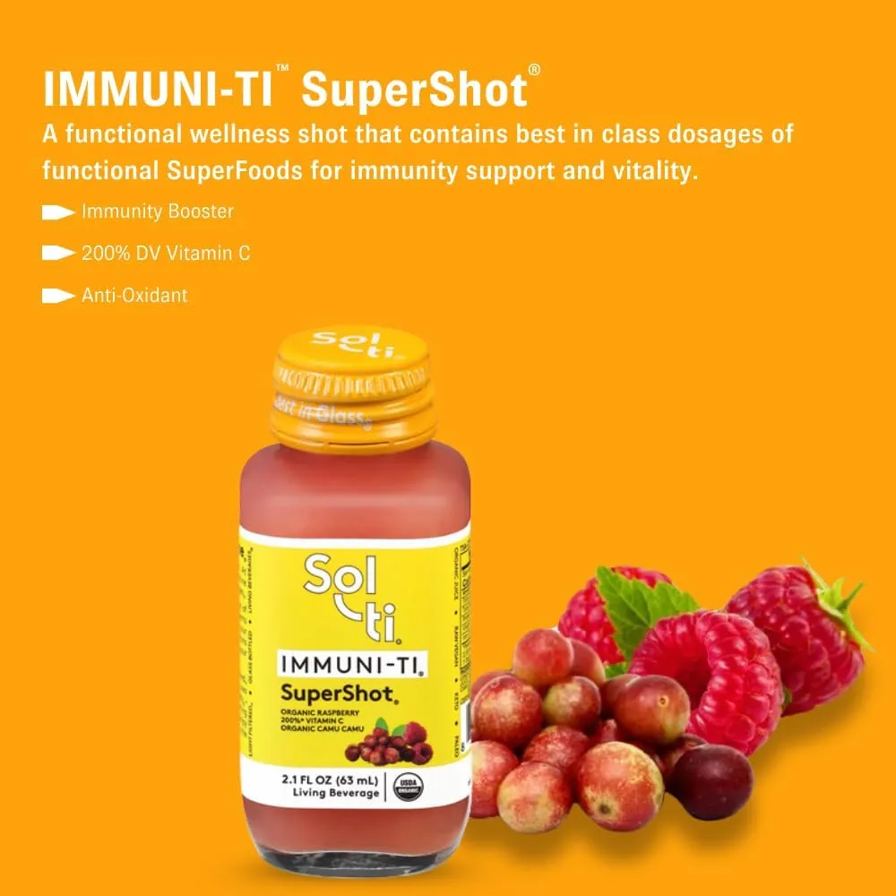IMMUNI-TI SuperShot Drink, Vitamin C to Boost Immunity, SuperFood by Sol-ti, Cold-Pressed Organic Fruits and Ginger Juice Blend, 12 Pack (2.1 Fl oz)