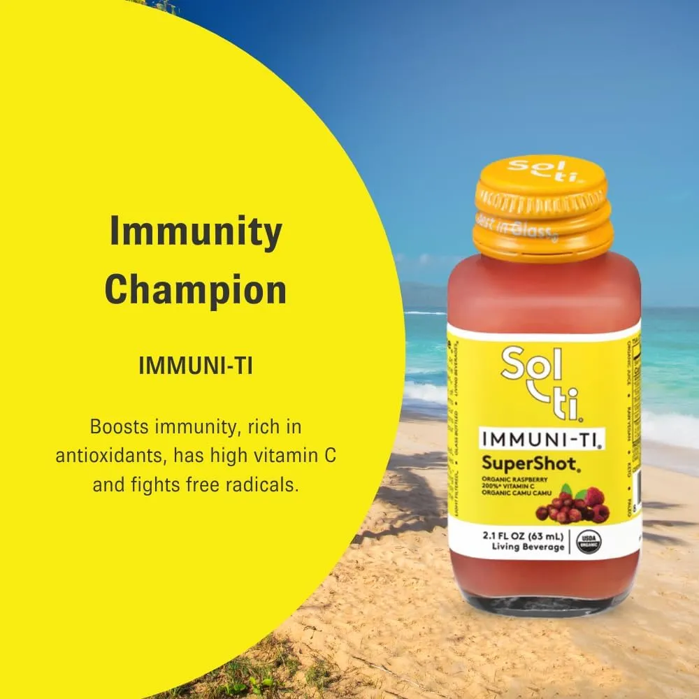 IMMUNI-TI SuperShot Drink, Vitamin C to Boost Immunity, SuperFood by Sol-ti, Cold-Pressed Organic Fruits and Ginger Juice Blend, 12 Pack (2.1 Fl oz)