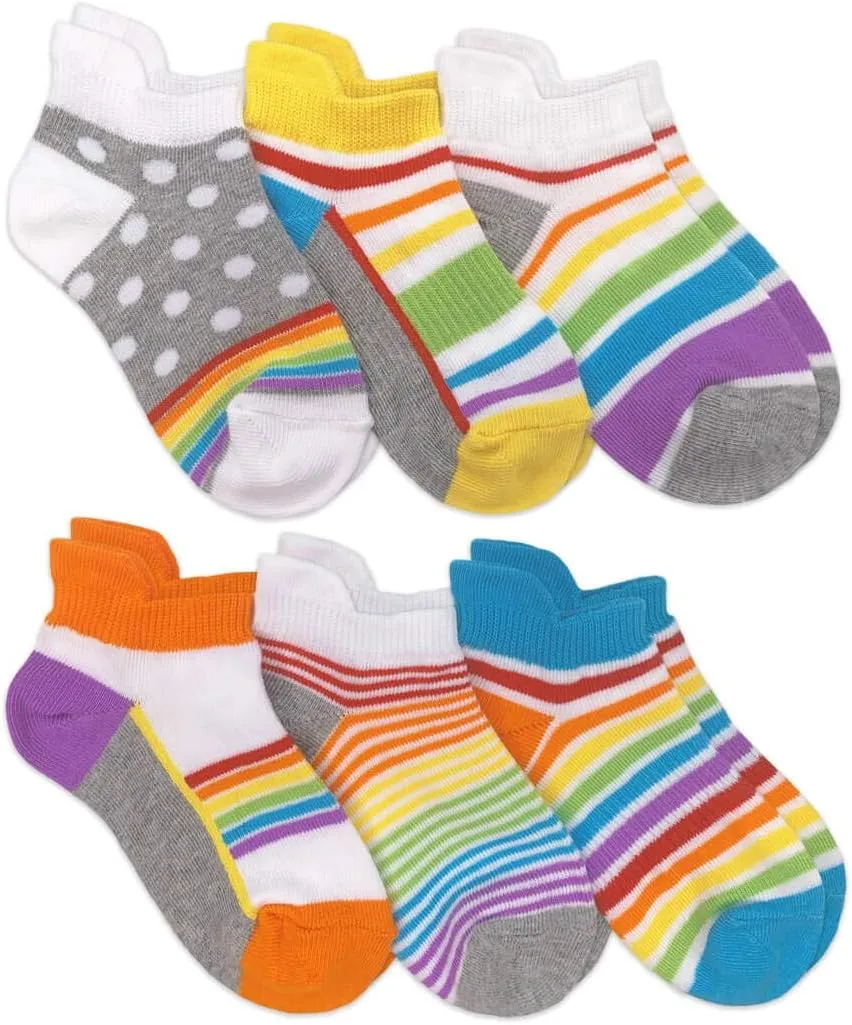 Jefferies Socks Womens Rainbow Pattern Sport Tab Low Cut Ankle Socks 6 Pair Pack (Large, Rainbow)