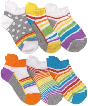 Jefferies Socks Womens Rainbow Pattern Sport Tab Low Cut Ankle Socks 6 Pair Pack (Large, Rainbow)