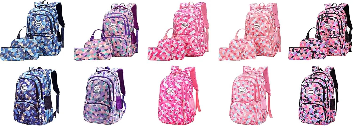 JiaYou Girl Geometric Printed Primary Junior High University School Bag Bookbag Backpack(2# Black,35 L)