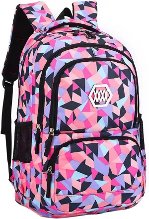 JiaYou Girl Geometric Printed Primary Junior High University School Bag Bookbag Backpack(2# Black,35 L)