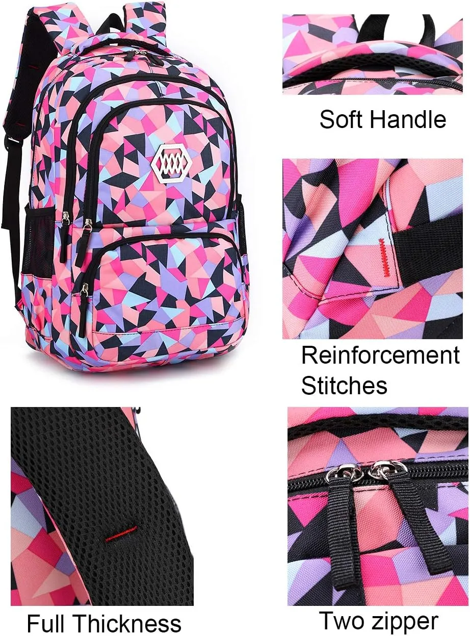 JiaYou Girl Geometric Printed Primary Junior High University School Bag Bookbag Backpack(2# Black,35 L)