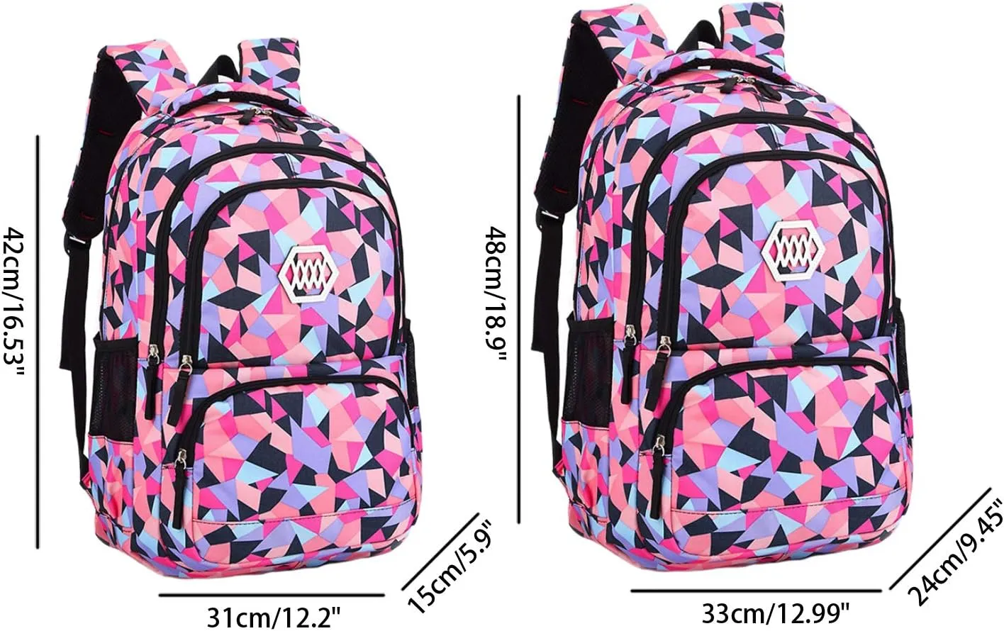 JiaYou Girl Geometric Printed Primary Junior High University School Bag Bookbag Backpack(2# Black,35 L)
