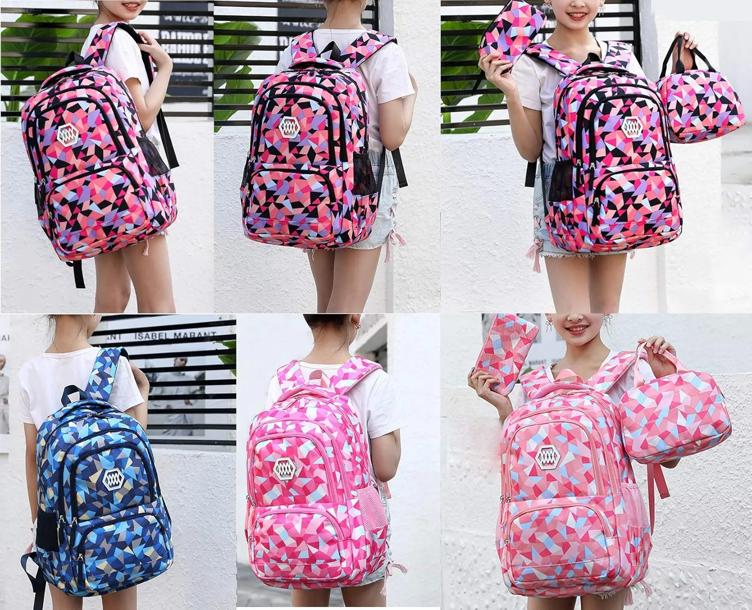 JiaYou Girl Geometric Printed Primary Junior High University School Bag Bookbag Backpack(2# Black,35 L)