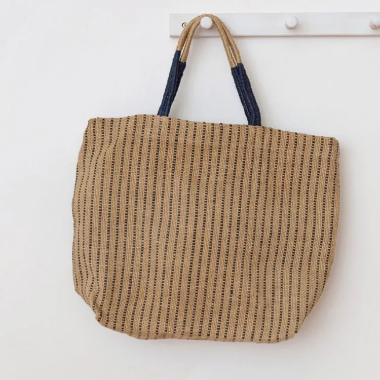 Jute Shopper - Indigo Stripes