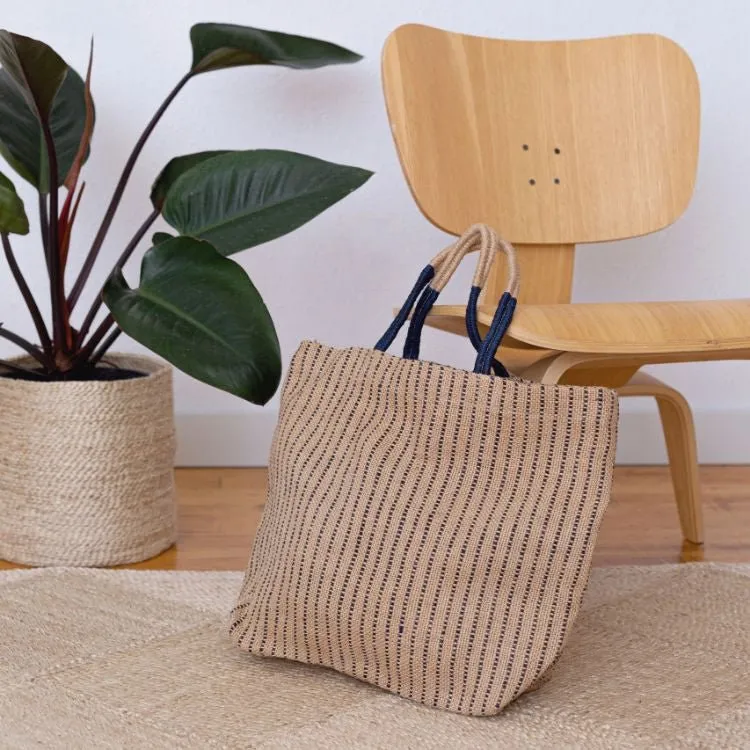 Jute Shopper - Indigo Stripes