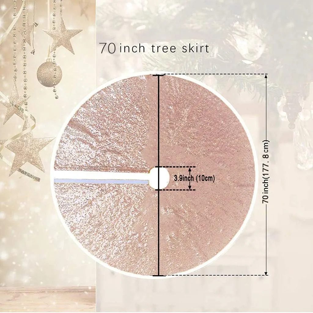 Juya Delight Christmas Tree Skirt Sequin Tree Skirt 70-Inch Rose Gold