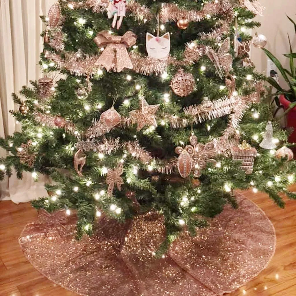 Juya Delight Christmas Tree Skirt Sequin Tree Skirt 70-Inch Rose Gold