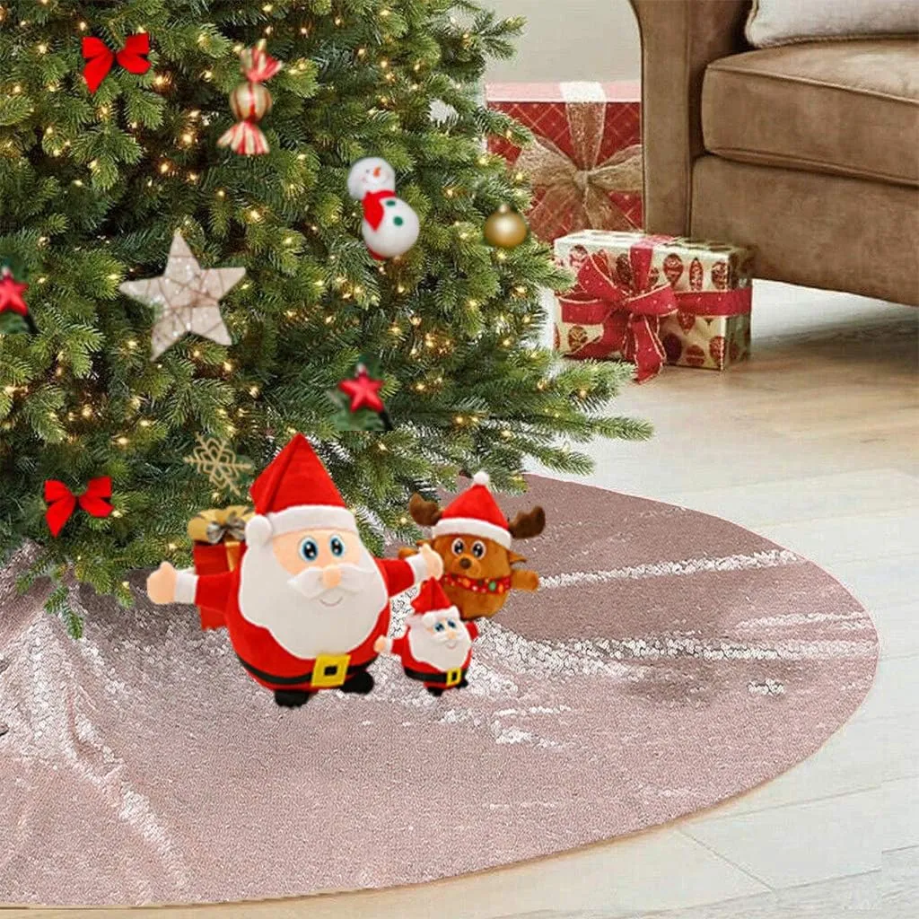 Juya Delight Christmas Tree Skirt Sequin Tree Skirt 70-Inch Rose Gold