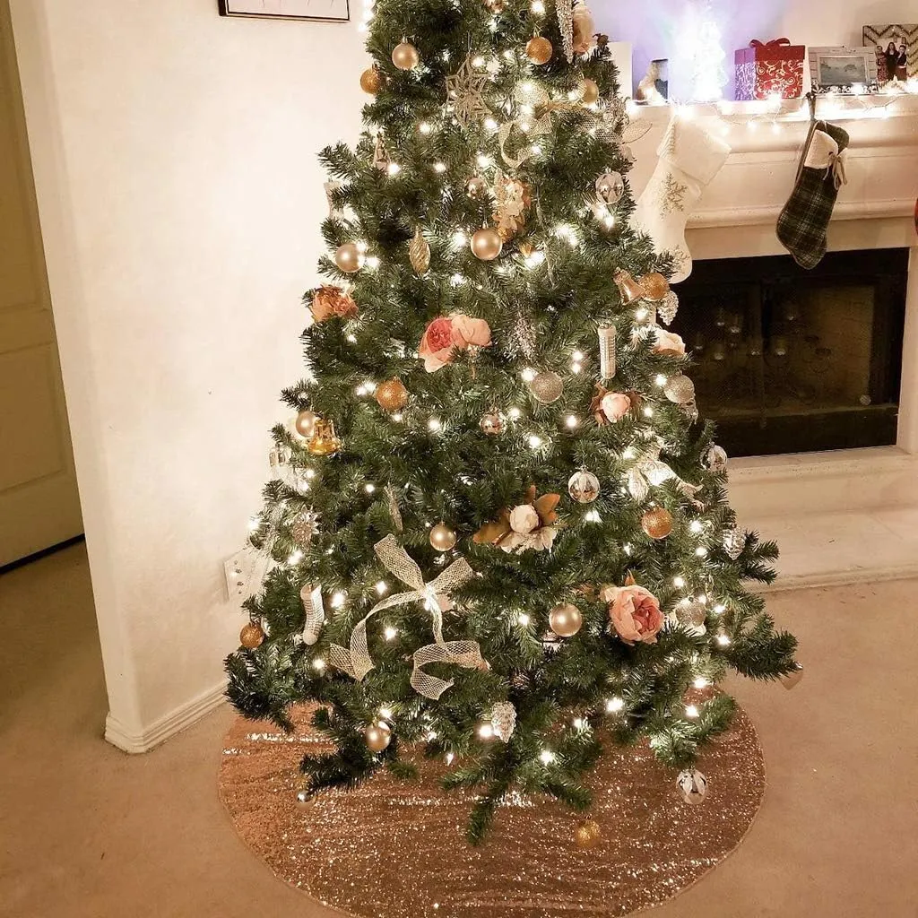 Juya Delight Christmas Tree Skirt Sequin Tree Skirt 70-Inch Rose Gold