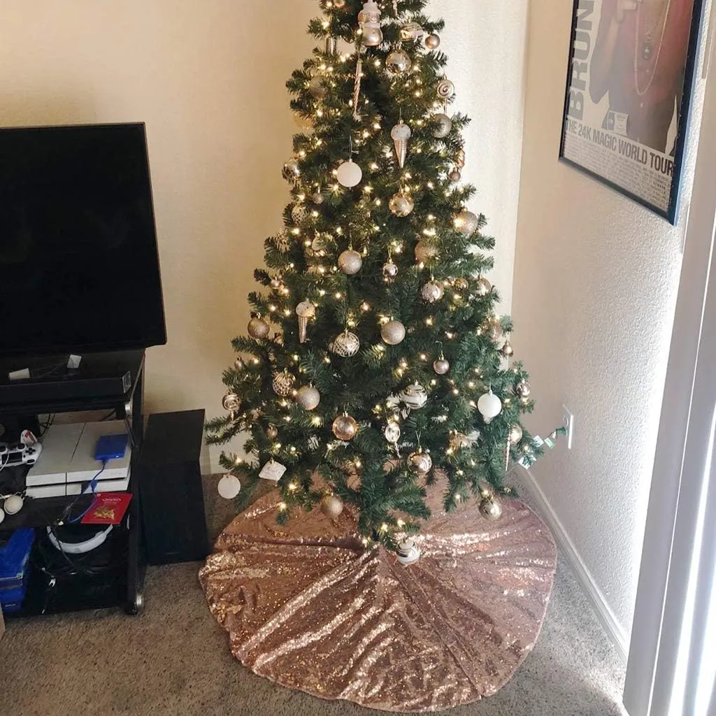 Juya Delight Christmas Tree Skirt Sequin Tree Skirt 70-Inch Rose Gold