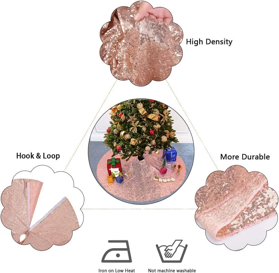 Juya Delight Christmas Tree Skirt Sequin Tree Skirt 70-Inch Rose Gold