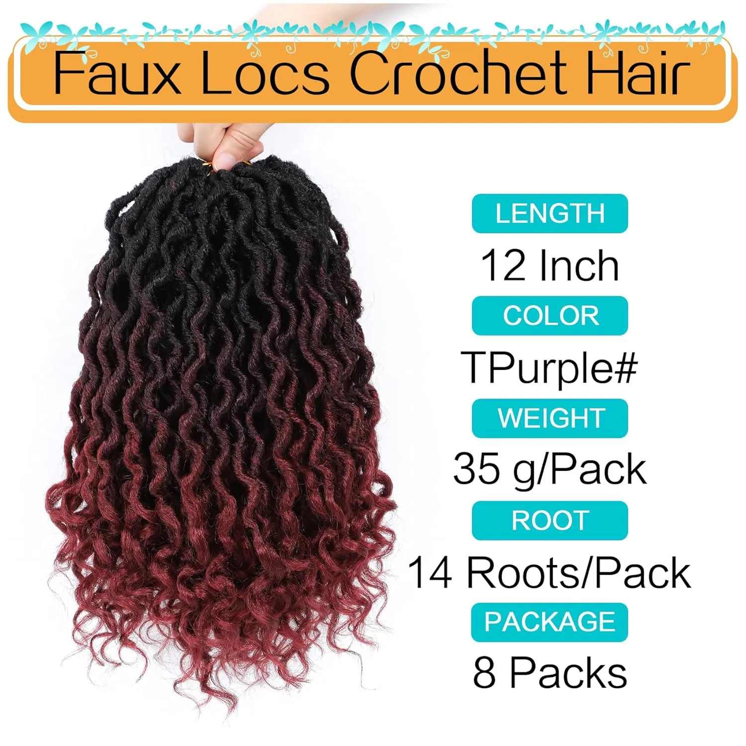 Karida Goddess Locs Crochet Hair 12 Inch, 8 Packs Faux Locs Crochet Hair For Black Women, Pre Looped Crochet Hair Goddess Locs With Curly Ends (12 Inch (Pack of 8), 1B/99j/530#)