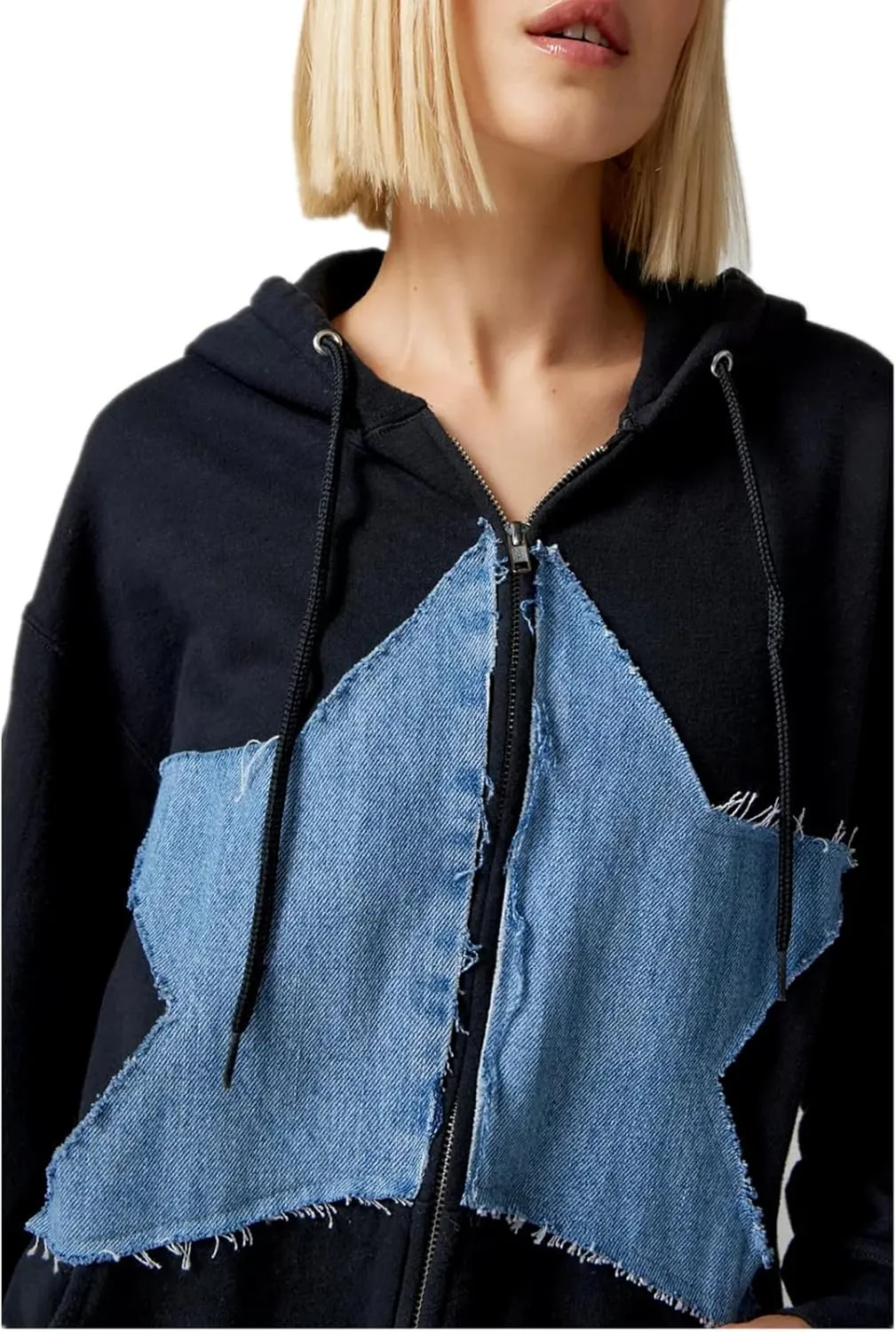Karwuiio Women Y2k Zip Up Hoodies Star Graphic Long Sleeve Jackets Hip Hop Harajuku Oversized Hooded Sweatshirt
