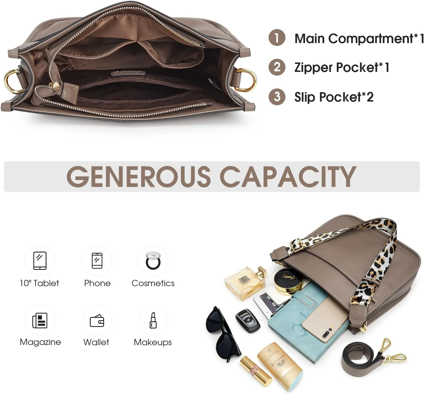 Kattee Leather Crossbody Bags for Women, Fashion Shoulder Purse, Hobo Handbags with Adjustable Strap