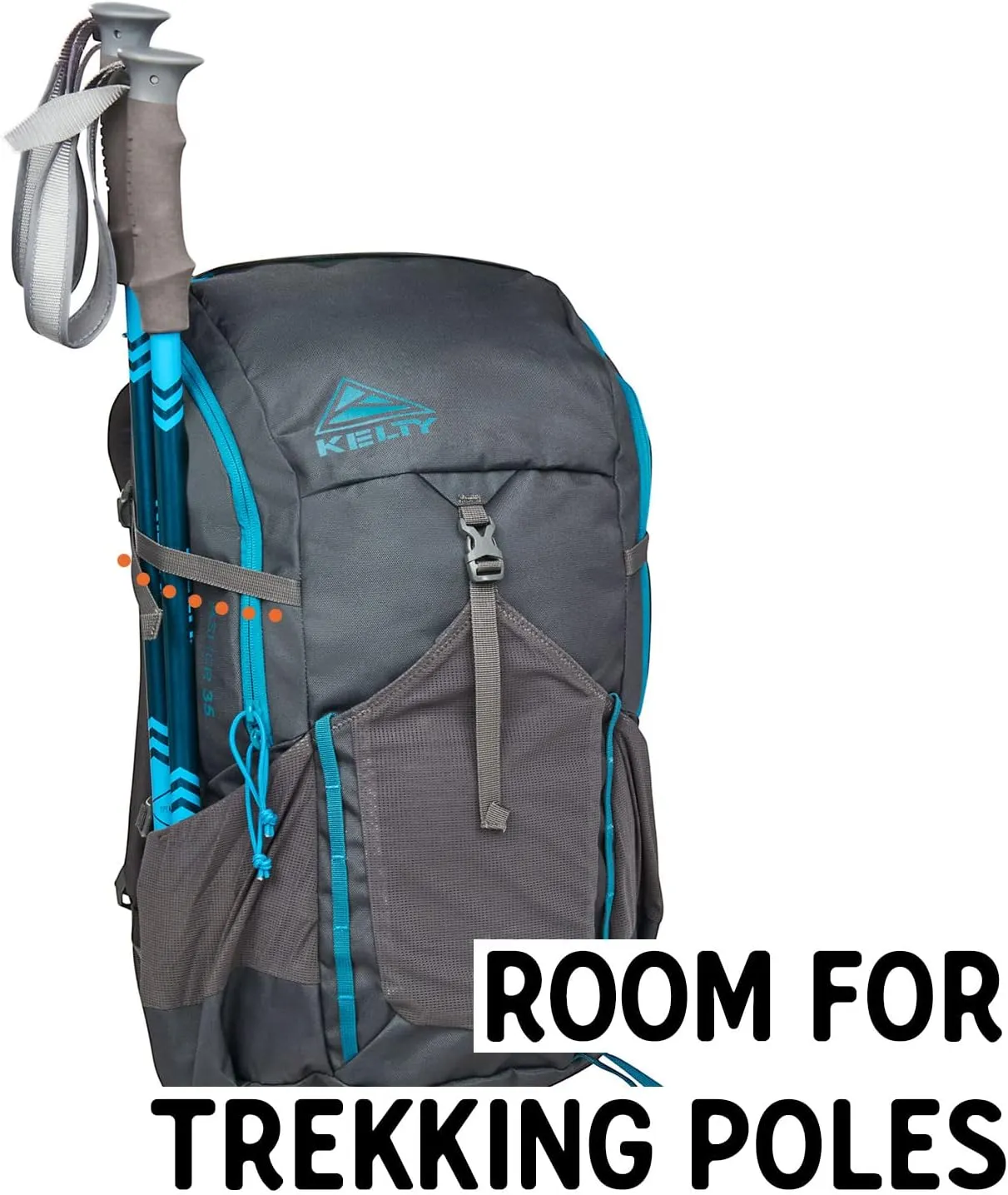 Kelty Asher Day Hiking Pack, 18-85 Liter Capacity, Hiking, Backpacking, Travel Pack, Internal Frame 2023 Model (35L Beluga)