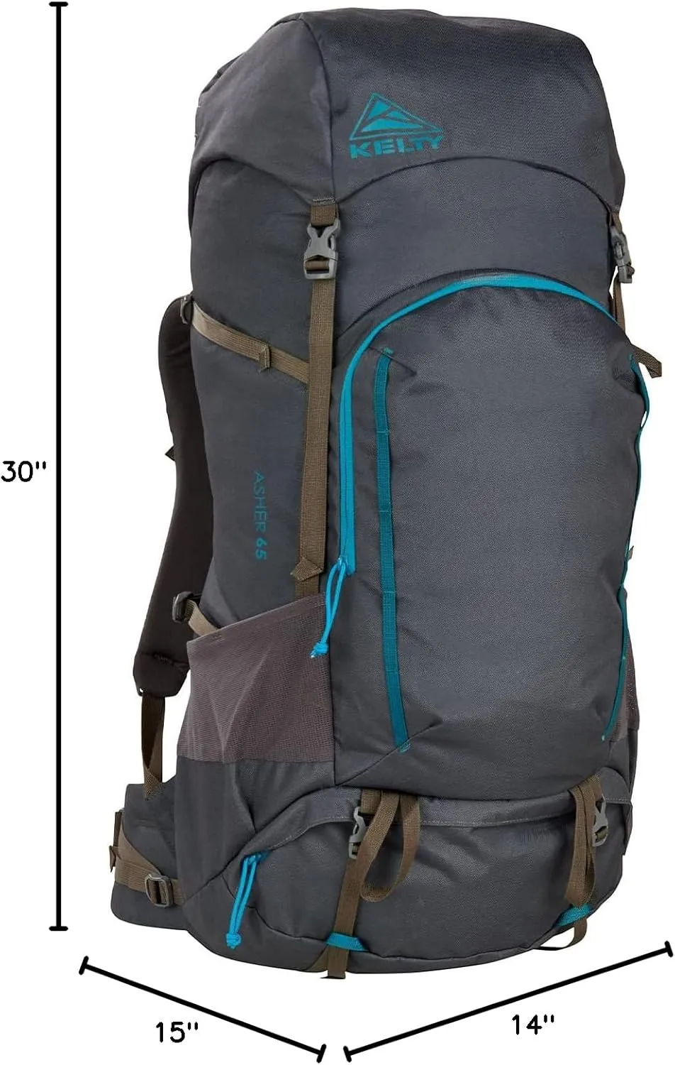 Kelty Asher Day Hiking Pack, 18-85 Liter Capacity, Hiking, Backpacking, Travel Pack, Internal Frame 2023 Model (65L Beluga)