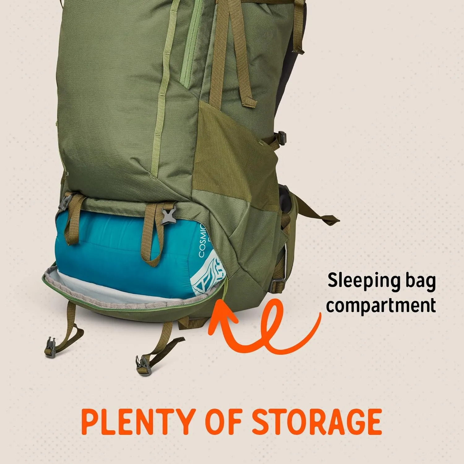 Kelty Asher Day Hiking Pack, 18-85 Liter Capacity, Hiking, Backpacking, Travel Pack, Internal Frame 2023 Model (65L Winter Moss)