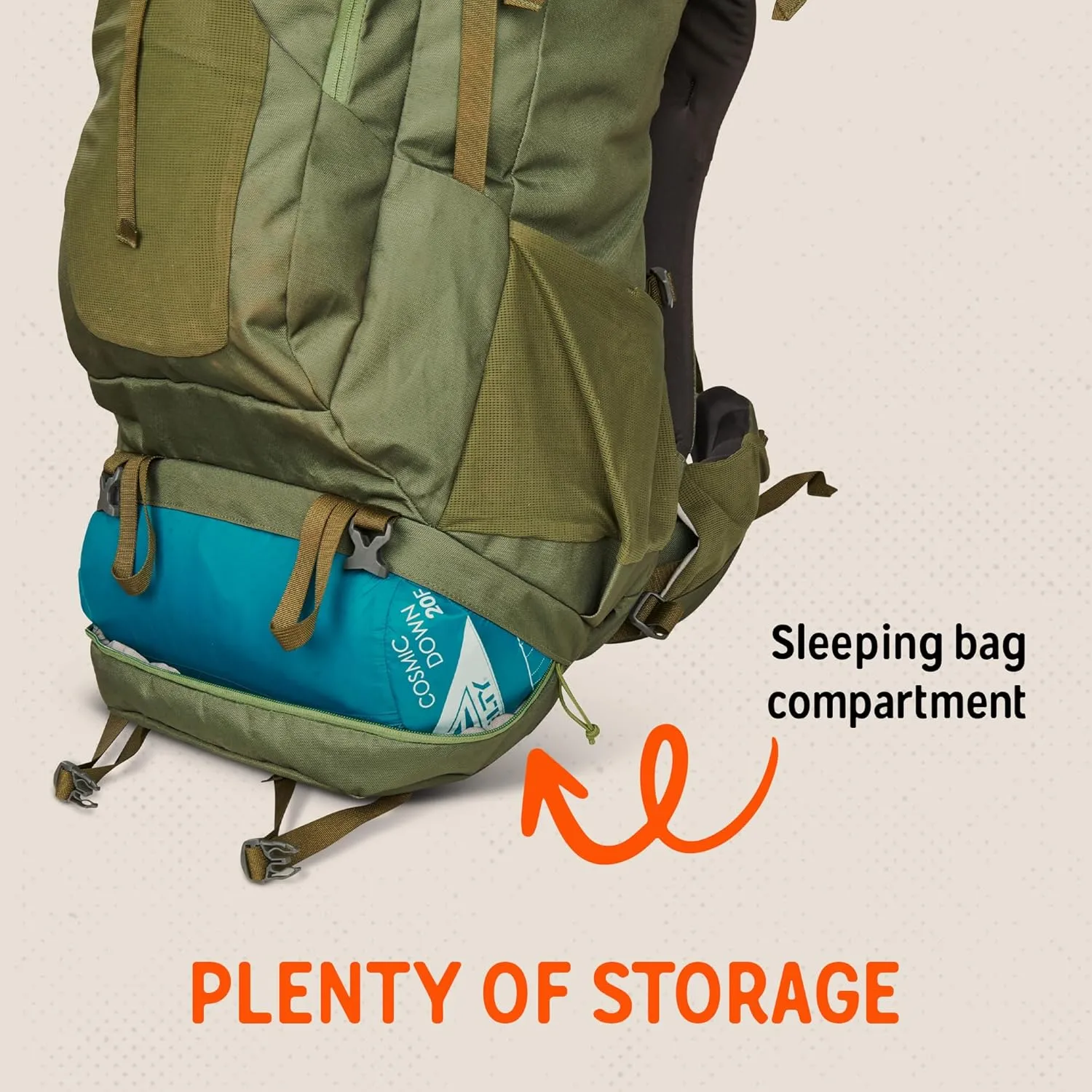 Kelty Asher Day Hiking Pack, 18-85 Liter Capacity, Hiking, Backpacking, Travel Pack, Internal Frame 2023 Model (85L Winter Moss)