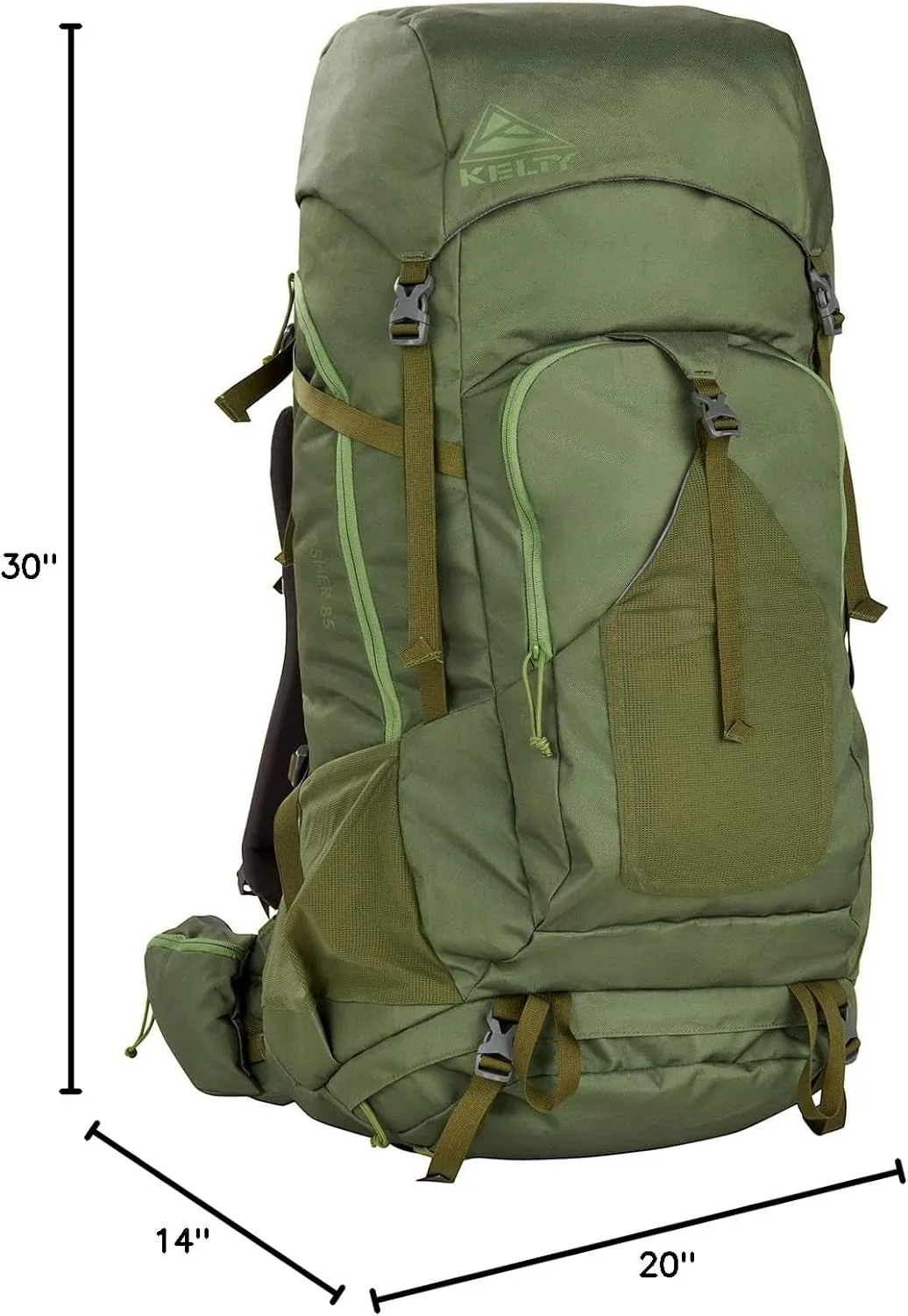 Kelty Asher Day Hiking Pack, 18-85 Liter Capacity, Hiking, Backpacking, Travel Pack, Internal Frame 2023 Model (85L Winter Moss)