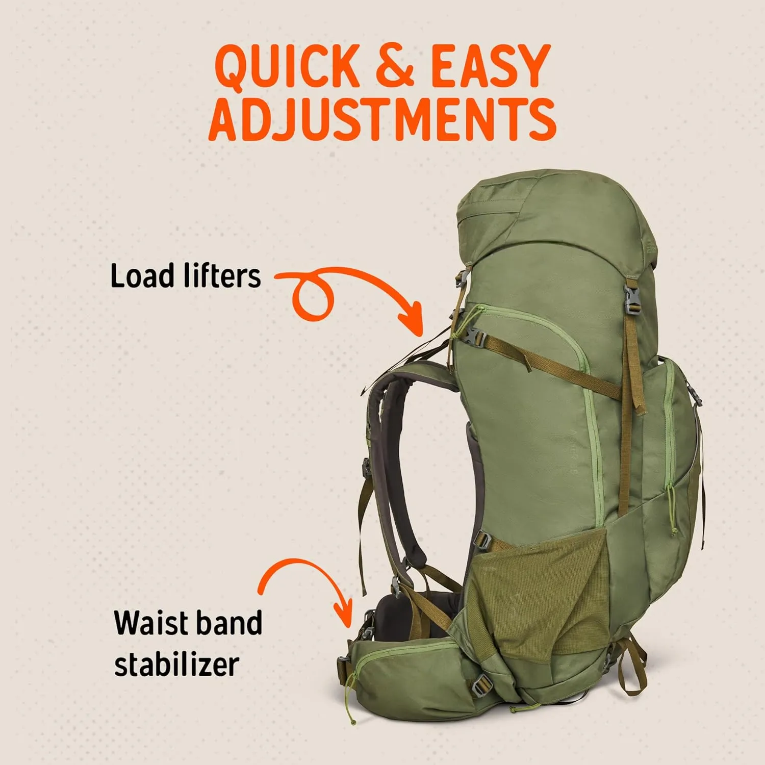 Kelty Asher Day Hiking Pack, 18-85 Liter Capacity, Hiking, Backpacking, Travel Pack, Internal Frame 2023 Model (85L Winter Moss)