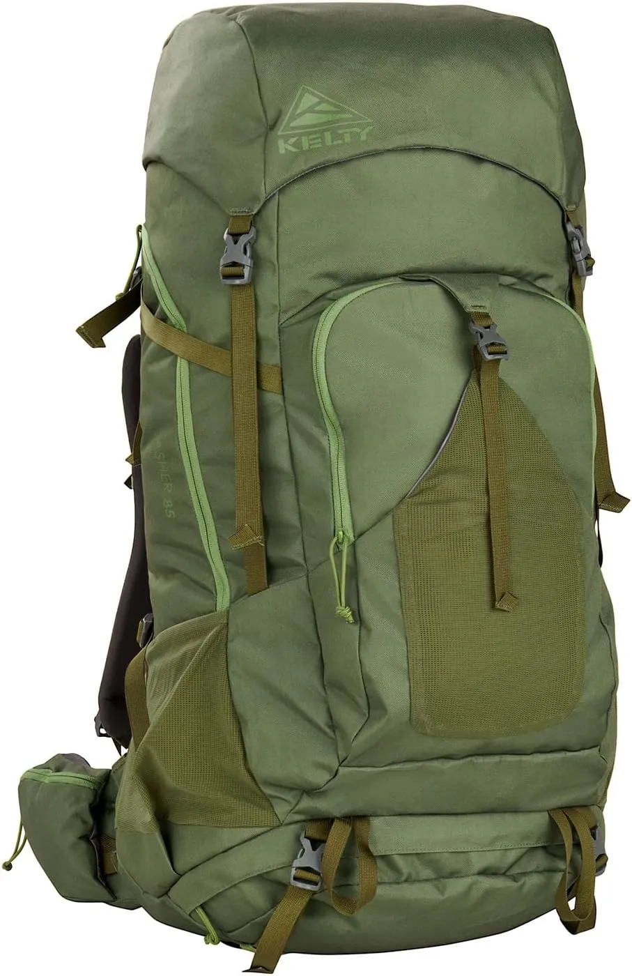 Kelty Asher Day Hiking Pack, 18-85 Liter Capacity, Hiking, Backpacking, Travel Pack, Internal Frame 2023 Model (85L Winter Moss)