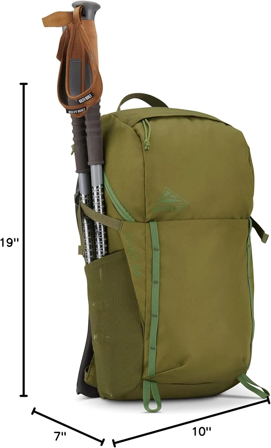 Kelty Asher Day Hiking Pack, 18-85 Liter Capacity, Men’s and Women’s Hiking, Backpacking, Travel Pack, Hydration Compatible, Internal Frame 2023 Model (24L Moss)