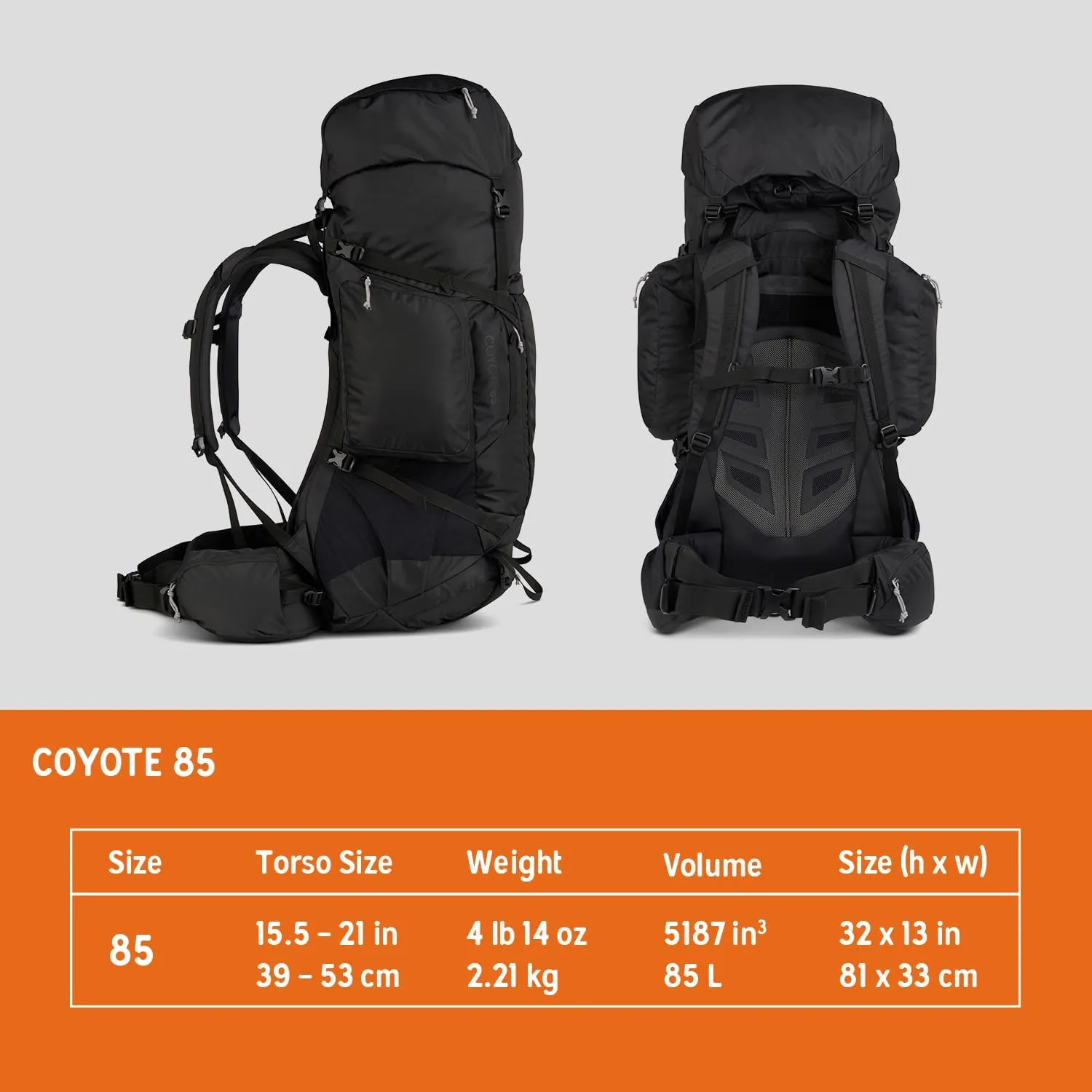 Kelty Coyote 60-105 Liter Internal Frame Backpack - Hiking, Backpacking, Travel, Hydration Compatible, Adjustable Torso (85L / Black)