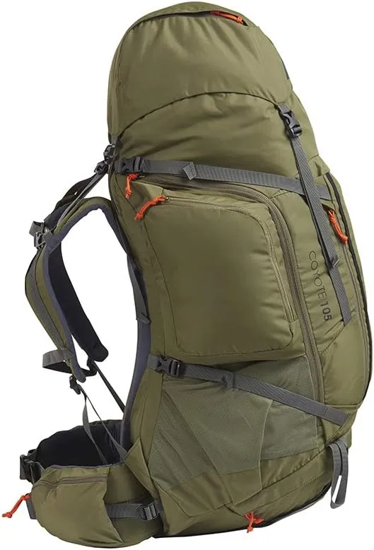 Kelty Coyote 60-105 Liter Internal Frame Backpack - Hiking, Backpacking, Travel, Hydration Compatible, Fully Adjustable (105L / Dark Olive)