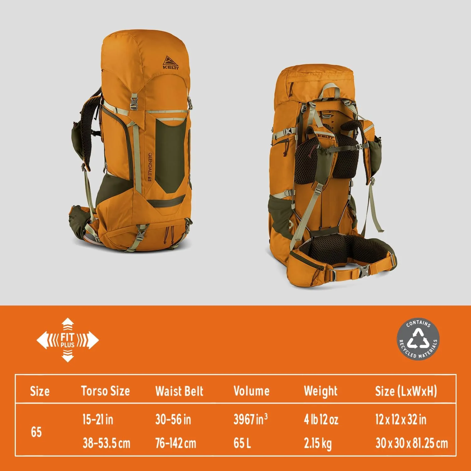 Kelty Glendale 65L – 105L Multiday Backpacking and Thru Hiking Pack, Fit Plus Customized Suspension, Shoulder Strap Pockets, Long Haul Hiking Backpack, 2024 (Cathay Spice, 65L)