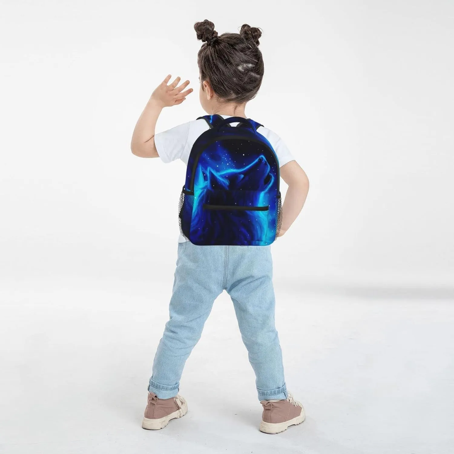 Kids Galaxy Howl Wolf Backpack Bookbag 12 inch Laptop Bag Shoulder Bag Casual Daypack for Girl Boys