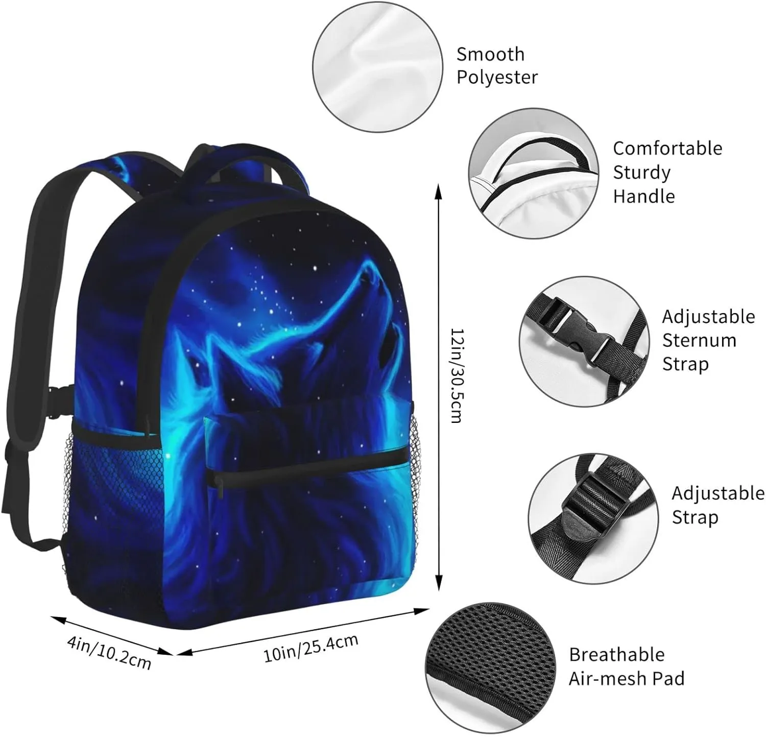 Kids Galaxy Howl Wolf Backpack Bookbag 12 inch Laptop Bag Shoulder Bag Casual Daypack for Girl Boys