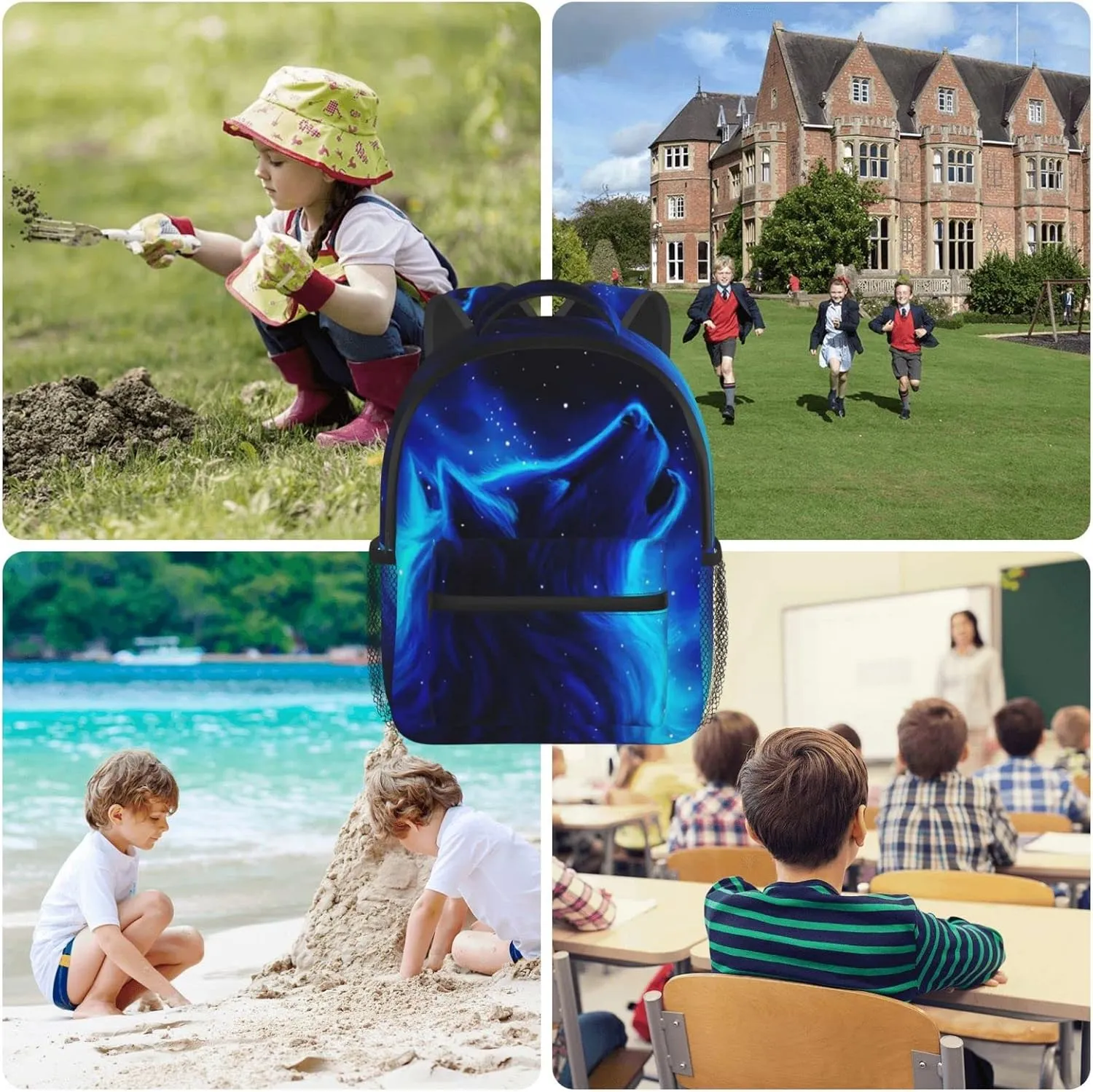 Kids Galaxy Howl Wolf Backpack Bookbag 12 inch Laptop Bag Shoulder Bag Casual Daypack for Girl Boys