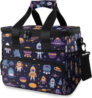 Kigai Cartoon Spacecraft Reusable Lunch Bag Insulated Lunch Box Leakproof Thermal Bag Cooler Tote with Adjustable Shoulder Strap for Picnic Travel Camping