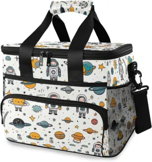 Kigai Cartoon Spacecraft Reusable Lunch Bag Insulated Lunch Box Leakproof Thermal Bag Cooler Tote with Adjustable Shoulder Strap for Picnic Travel Camping