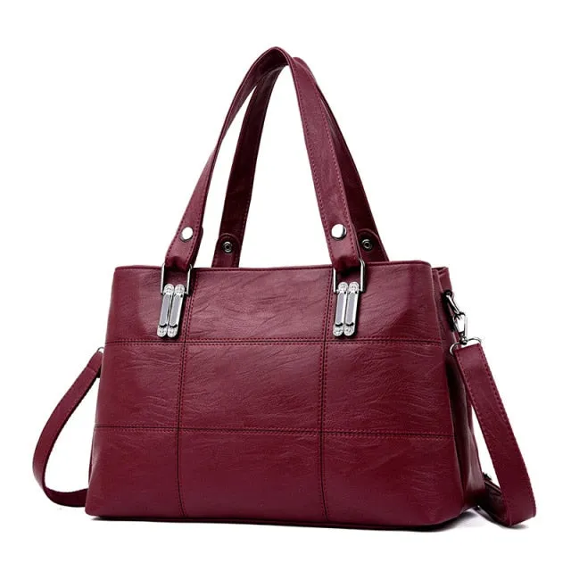 KMFFLY brand women leather handbags women's shoulder bags female messenger bag large capacity ladies casual tote bag black/red