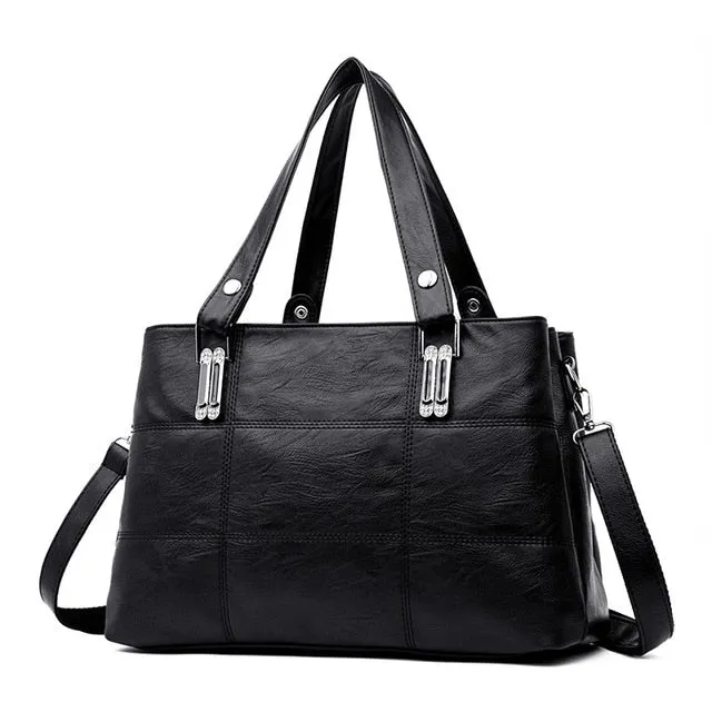 KMFFLY brand women leather handbags women's shoulder bags female messenger bag large capacity ladies casual tote bag black/red