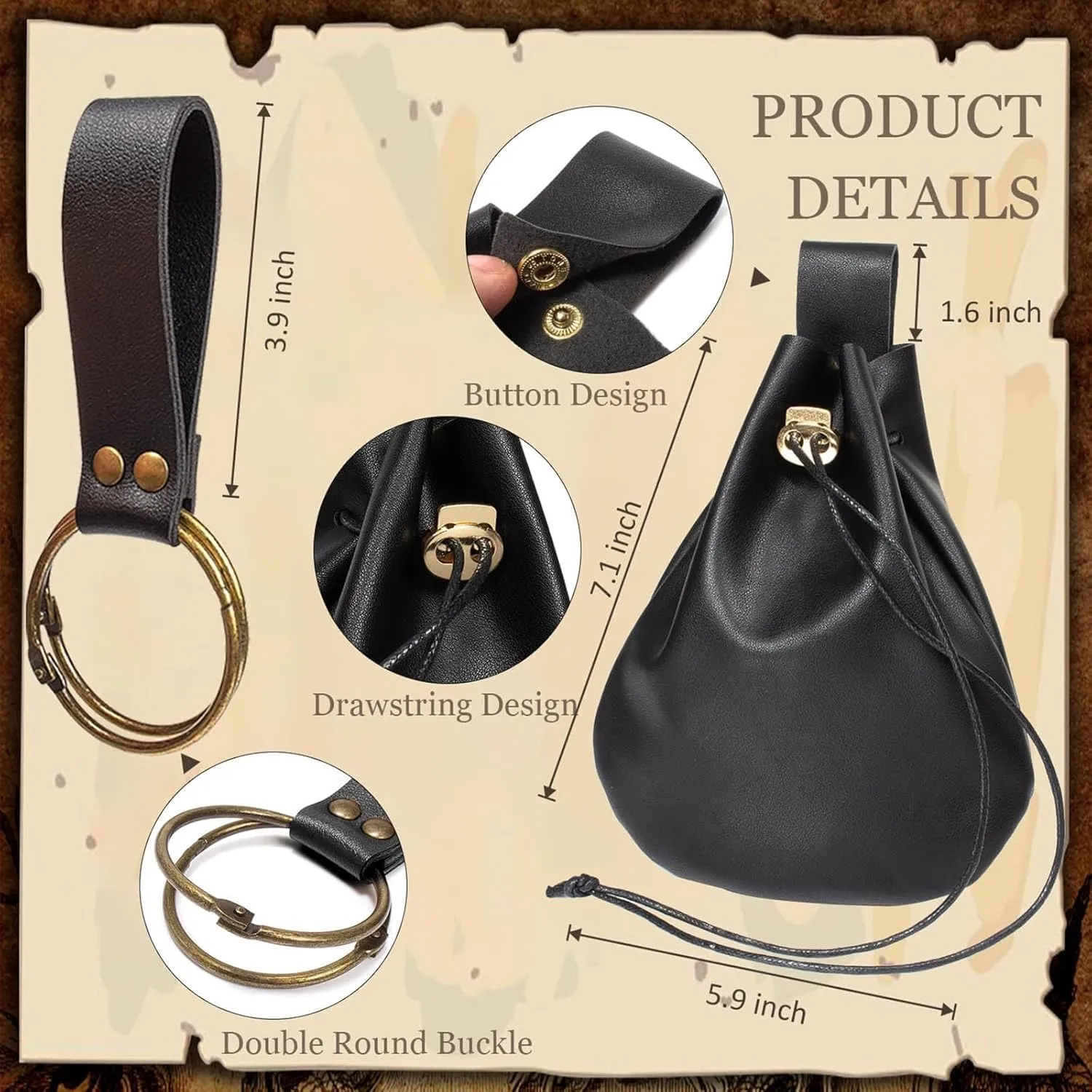 KOTORA Renaissance Costume Accessory Belt Pouch Purse Potion Bottle Belt Waist Set Retro Medieval Festival Ren Faire