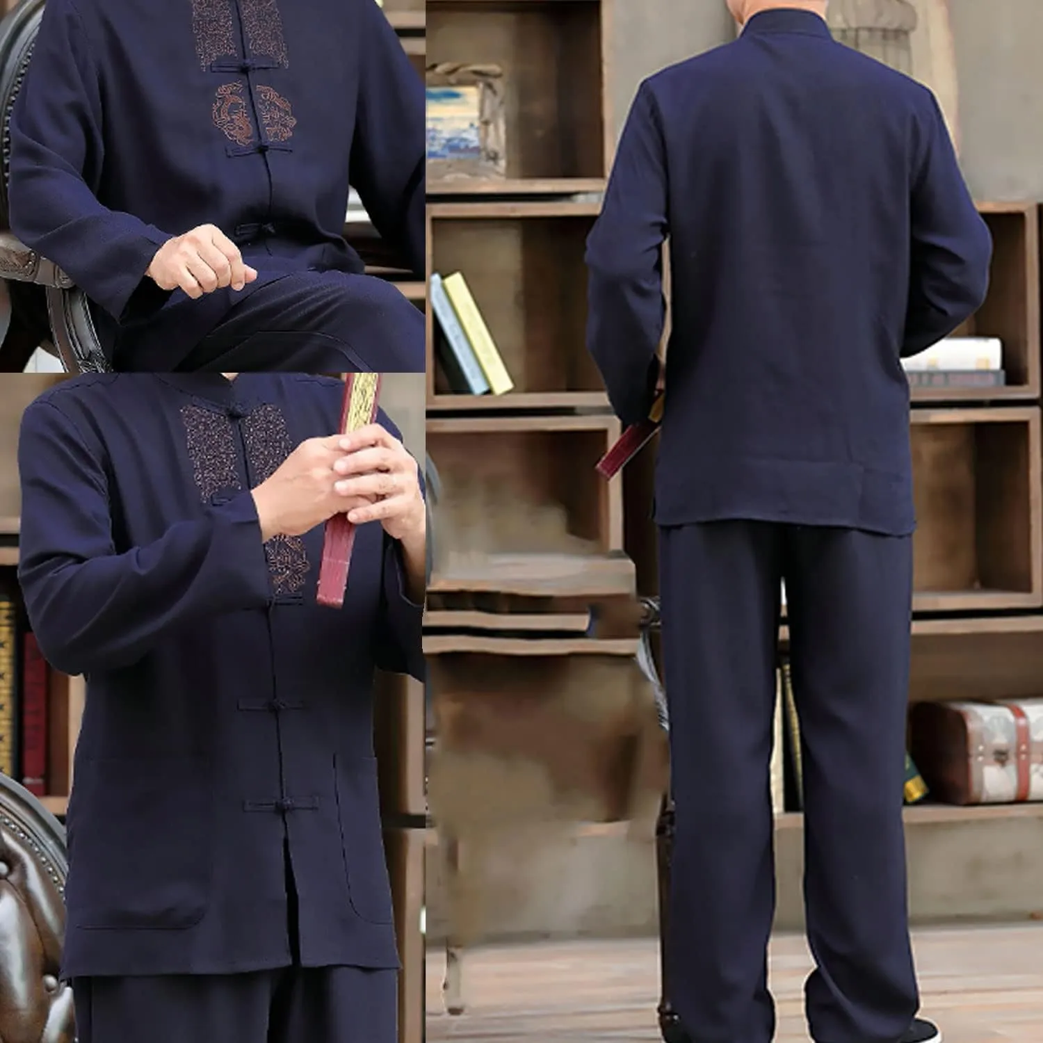 Kung Fu Suit Sets Mens Chinese Tang Suit Hanfu Martial Arts Clothes Shirt Traditional Uniform Tops Bottoms
