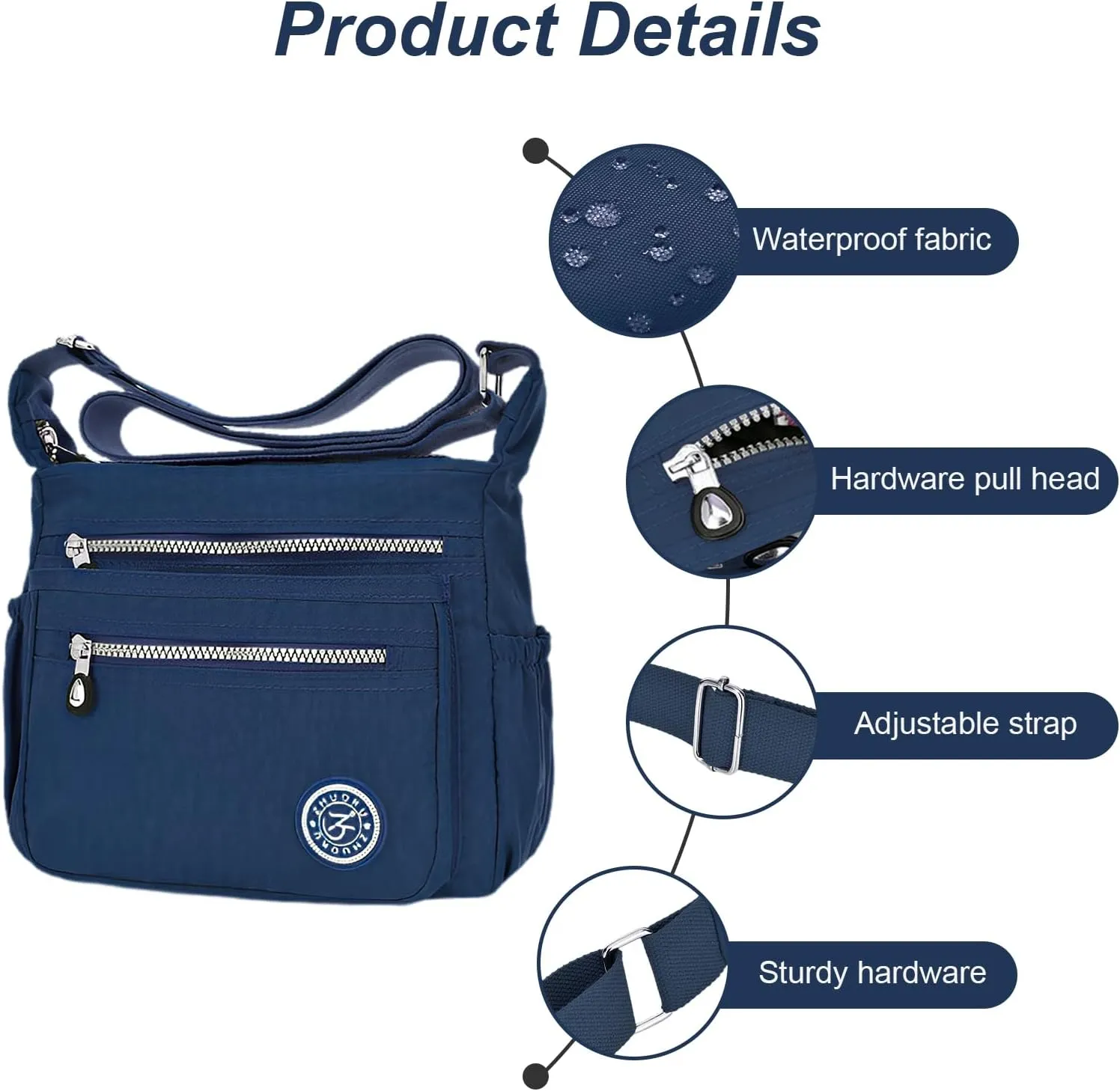 KXF Women's Waterproof Nylon Casual Crossbody Shoulder Messenger Bag Travel Purse Handbag with Multi Pocket