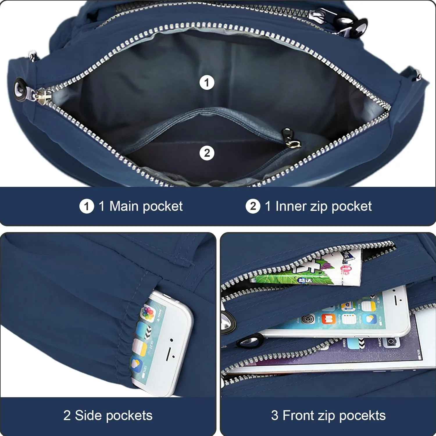 KXF Women's Waterproof Nylon Casual Crossbody Shoulder Messenger Bag Travel Purse Handbag with Multi Pocket