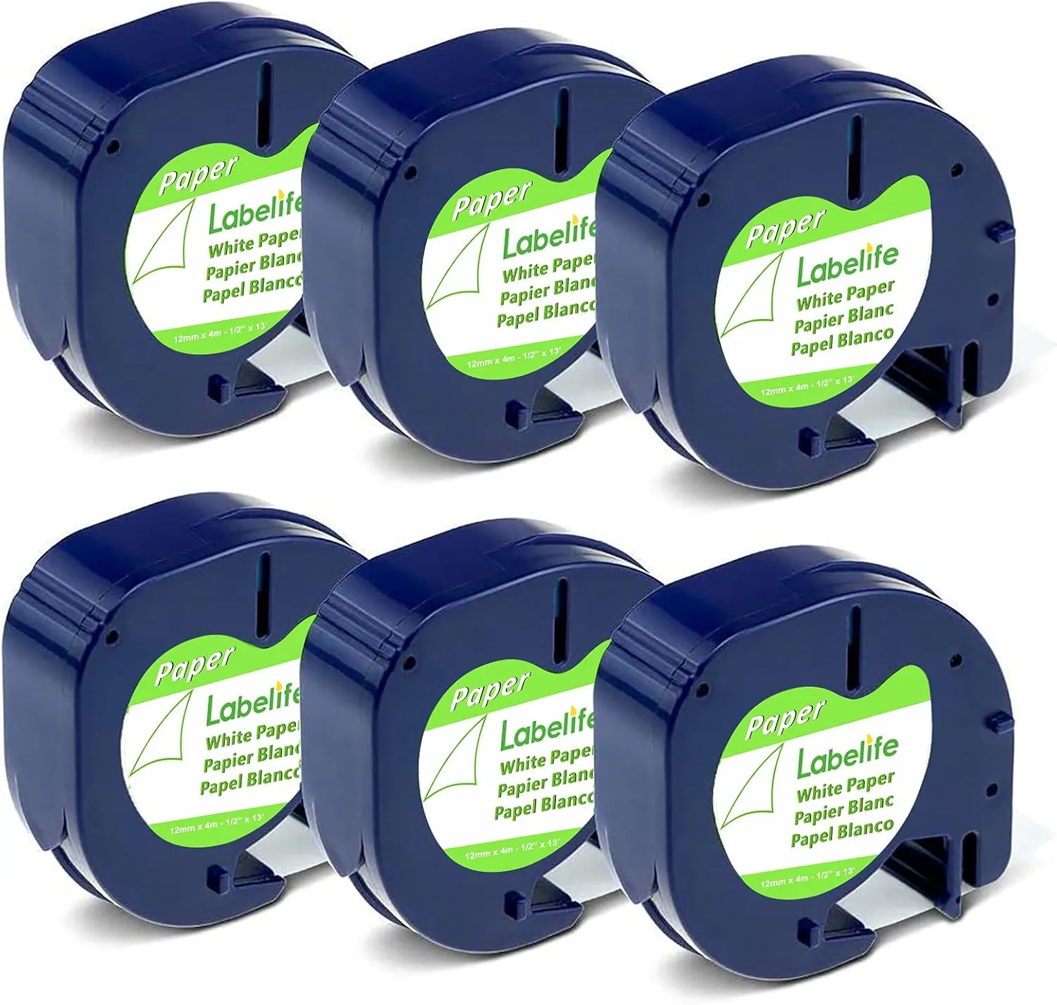 Labelife Label Tape Replace for DYMO LetraTag Label Maker Refills 91330 10697 Black on White Paper Refill for DYMO Letra Tag LT 100H LT-100T 200B QX50, 12mm x 4m 1/2'' x 13', 6-Pack