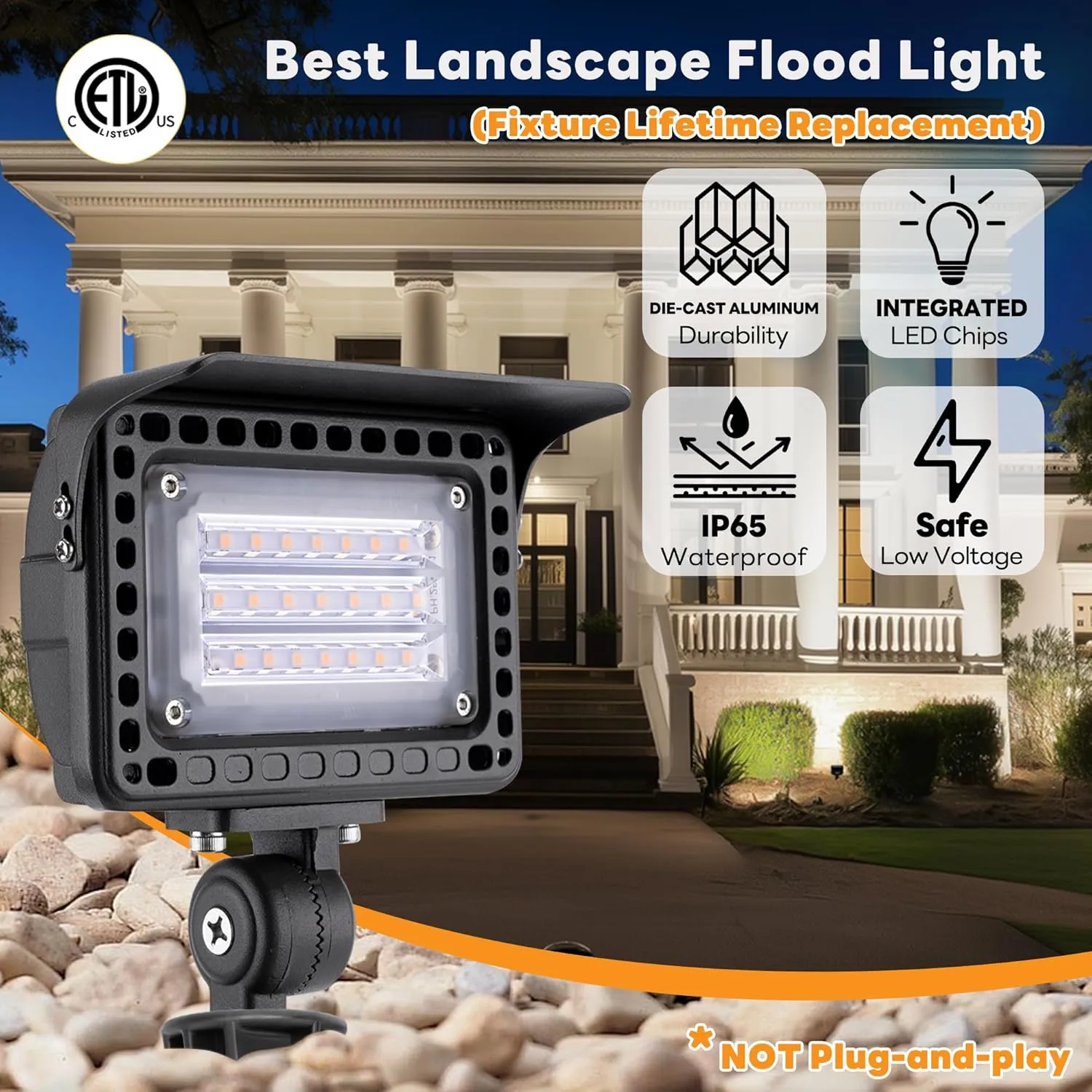 Landscape LED Flood Lights - 7W Outdoor Low Voltage Wall Wash Lights, 12V Waterproof Angle Adjustable Wide Beam Hardwired Aluminum Brown for Garden Patio House Sign 6 Pack