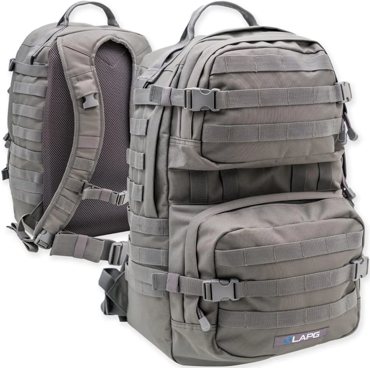 LAPG 72-Hour Tactical Survival Backpack, Durable MOLLE Bug Out Bag for Hiking, Hunting & Adventures, Grey
