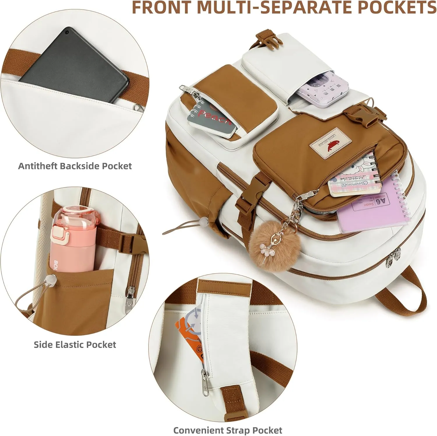 Laptop Backpack 15.6 Inch Kids Elementary Middle High School Bag College Backpacks Anti Theft Travel Back Pack Large Bookbags for Teens Girls Women Students (Beige Khaki)